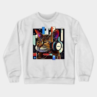 Music cute cat | Black, blue, and red Crewneck Sweatshirt